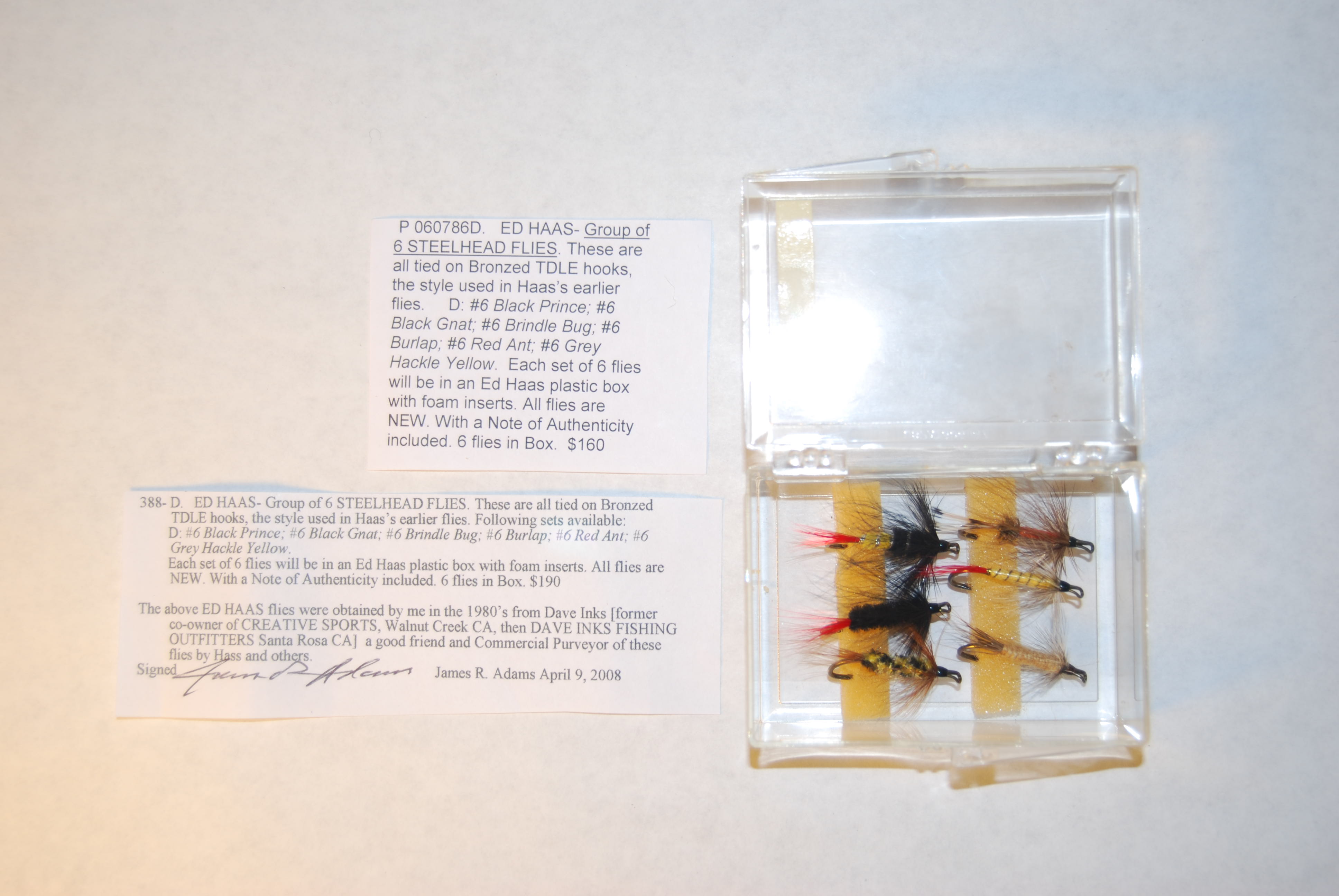 ED HAAS- Group of 6 STEELHEAD FLIES. These are all tied on Bronzed TDLE hooks, the style used in Haas’s earlier flies. Image for ED HAAS- Group of 6 STEELHEAD FLIES. These are all tied on Bronzed TDLE hooks, the style used in Haas’s earlier flies.